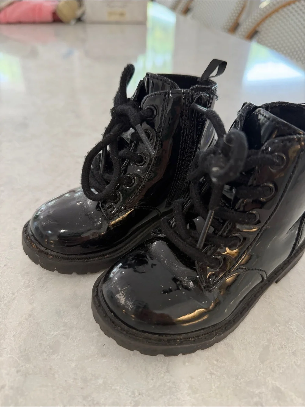 Old Navy Black Patent Lace-Up Kids Ankle Boots